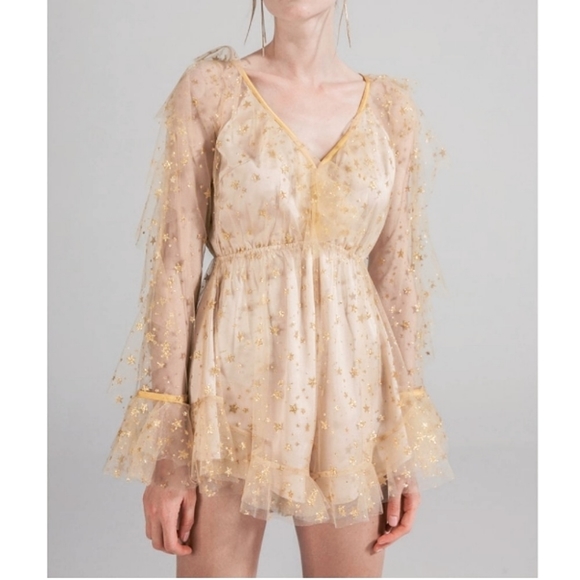 Pants - Birthday Romper | Tulle Gold Star Romper